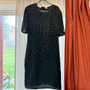Lawrence Kazar 80s Vintage Black Beaded Silk Dress Size 1X